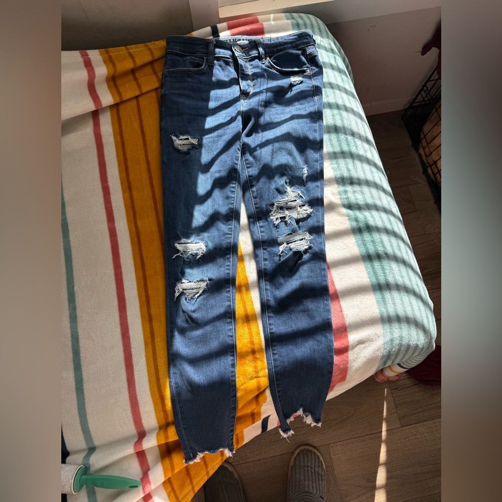 American Eagle Outfitters Ripped Blue Skinny Jeans